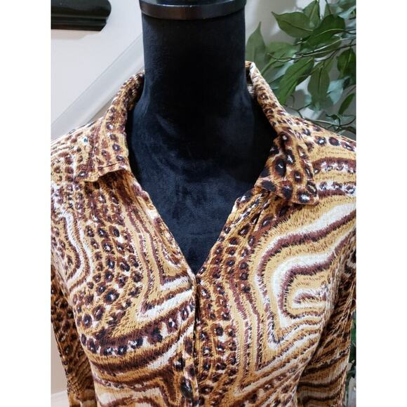 MPH Collection Womens Brown 100% Rayon Collared Long Sleeve Button Down Shirt 2X - Picture 4 of 13